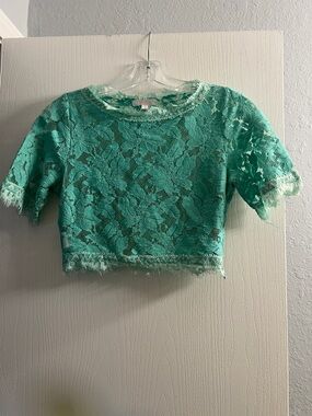Luxxel Mint Green Lace Crop Top